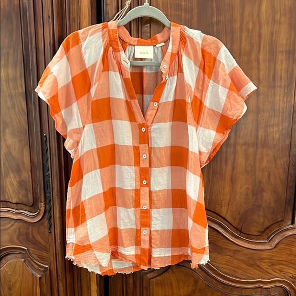Maeve Orange Checkered Women's Top - Picture 2 of 6
